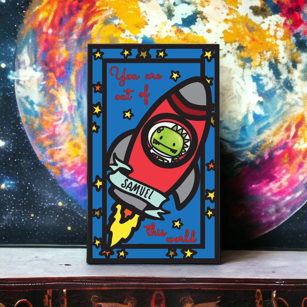 OL4078 - MDF Space Monster Doodles - 'You are out of this world' Personalised Dinosaur Plaque - Olifantjie - Wooden - MDF - Lasercut - Blank - Craft - Kit - Mixed Media - UK