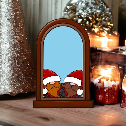 OL3453 - MDF Male Couple Gnome Christmas Window  Doodle Kit - Olifantjie - Wooden - MDF - Lasercut - Blank - Craft - Kit - Mixed Media - UK