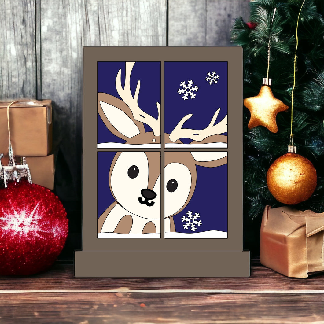 OL3369 - MDF Themed Window - Multiple Layer Detail - Reindeer - Olifantjie - Wooden - MDF - Lasercut - Blank - Craft - Kit - Mixed Media - UK