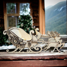 OL3391 - MDF 3d Large Sleigh - Style 1 Poinsettia - Olifantjie - Wooden - MDF - Lasercut - Blank - Craft - Kit - Mixed Media - UK