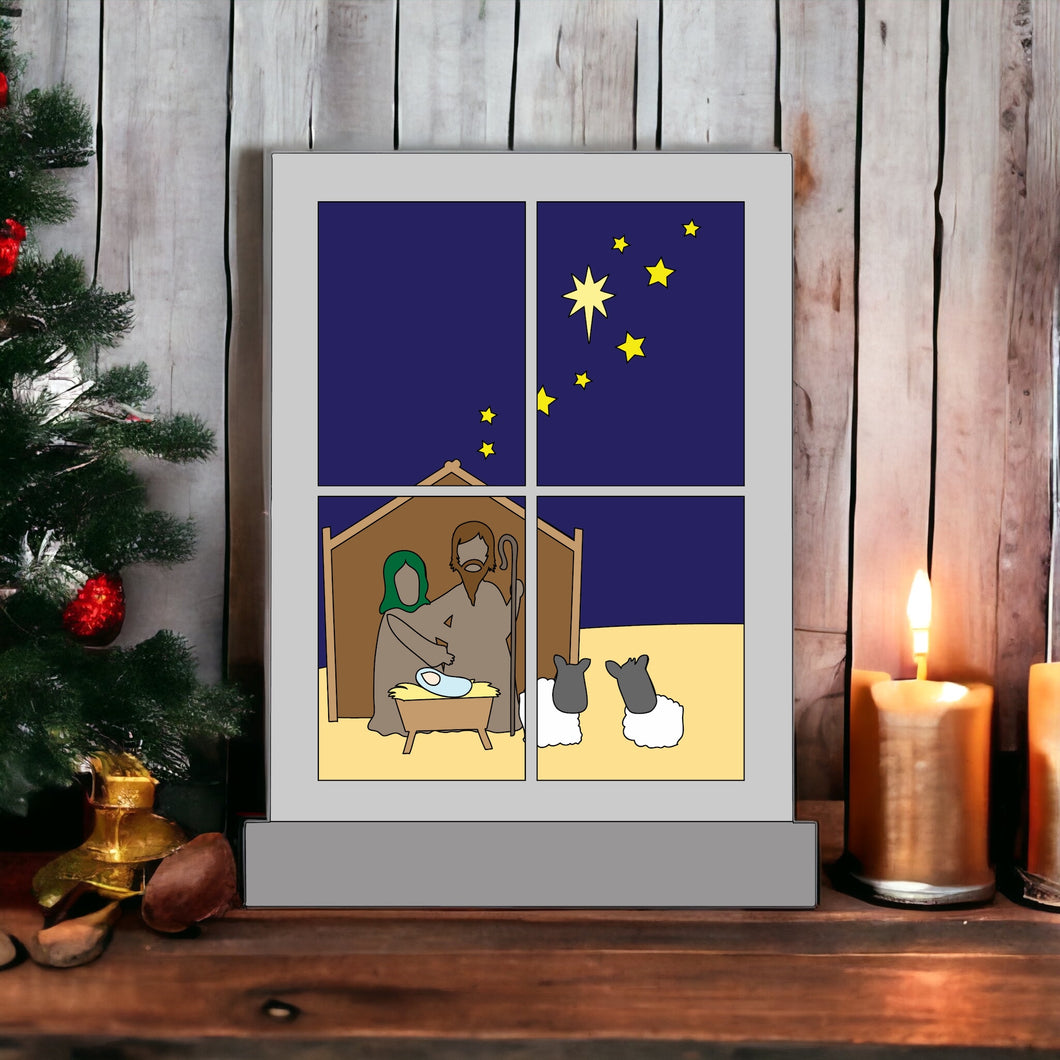 OL3362 - MDF Themed Window - 1 Layer Engraved Detail - Nativity - Olifantjie - Wooden - MDF - Lasercut - Blank - Craft - Kit - Mixed Media - UK