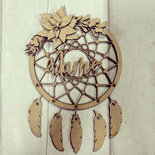DC110 - MDF Layered Poinsettia Flower Dream Catcher Style 1 - with Initial or Wording - Olifantjie - Wooden - MDF - Lasercut - Blank - Craft - Kit - Mixed Media - UK
