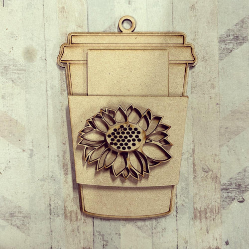 OL4128 - MDF Gift Card Holder - Coffee / Drink Cup - Sunflower - Olifantjie - Wooden - MDF - Lasercut - Blank - Craft - Kit - Mixed Media - UK