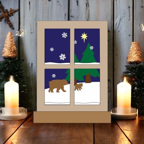 OL3363 - MDF Themed Window - 1 Layer Engraved Detail - Bears - Olifantjie - Wooden - MDF - Lasercut - Blank - Craft - Kit - Mixed Media - UK