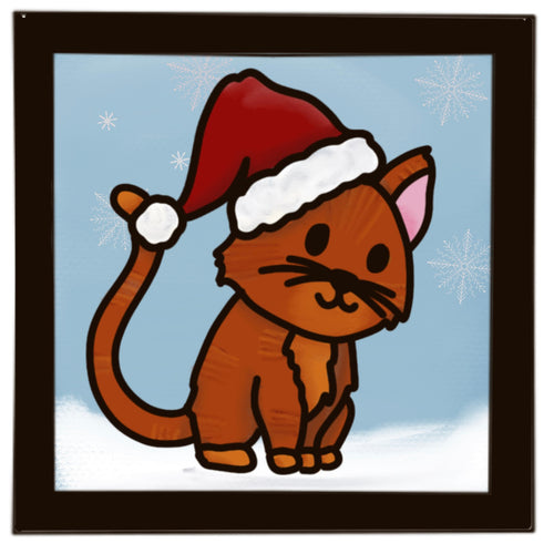OL4056 - MDF Ladder Insert Tile - Christmas Cat Tile doodle - Olifantjie - Wooden - MDF - Lasercut - Blank - Craft - Kit - Mixed Media - UK