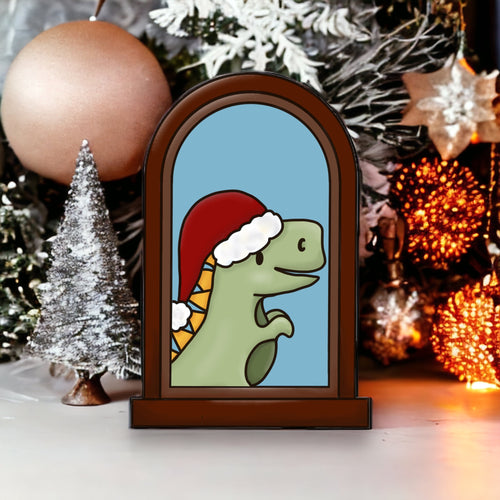 OL4016 - MDF Dinosaur Christmas Window  Doodle Kit - Olifantjie - Wooden - MDF - Lasercut - Blank - Craft - Kit - Mixed Media - UK