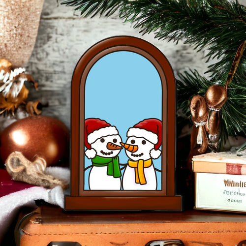 OL3482 - MDF Snowmen Couple Christmas Window  Doodle Kit - Olifantjie - Wooden - MDF - Lasercut - Blank - Craft - Kit - Mixed Media - UK