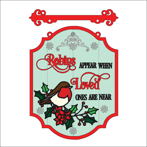 OL4171 - MDF Farmhouse Doodle Christmas - Hanging Sign Layered Plaque - Robins Appear - Olifantjie - Wooden - MDF - Lasercut - Blank - Craft - Kit - Mixed Media - UK