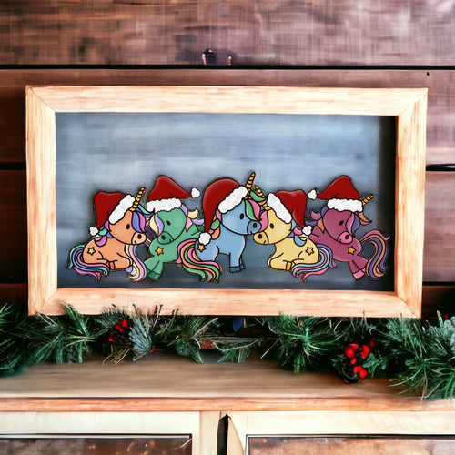 OL4091  - MDF Doodle Stacked Christmas Unicorn  Horizontal - Olifantjie - Wooden - MDF - Lasercut - Blank - Craft - Kit - Mixed Media - UK