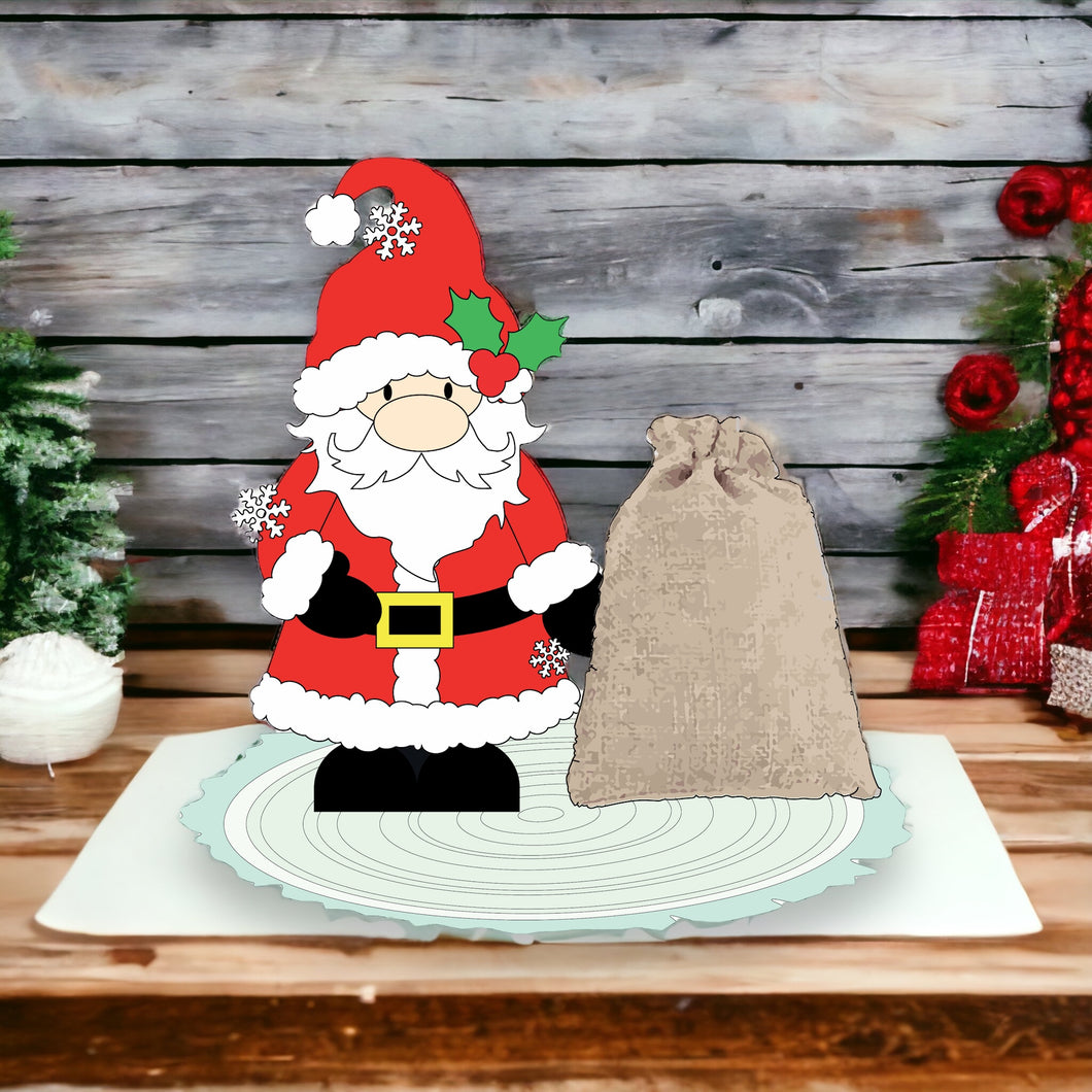 OL3372 - MDF Freestanding character with Burlap Sack - Santa - Olifantjie - Wooden - MDF - Lasercut - Blank - Craft - Kit - Mixed Media - UK