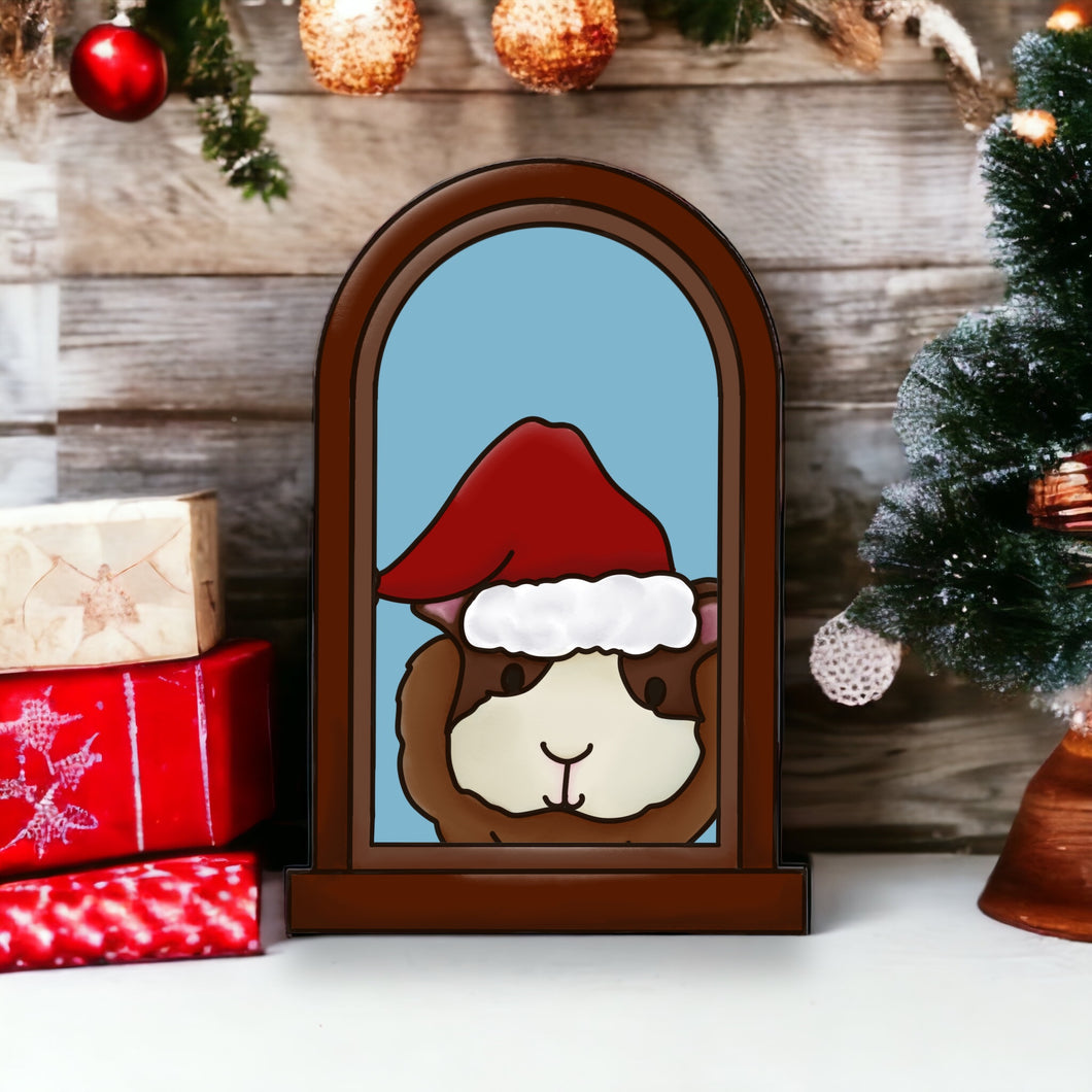 OL4039  - MDF Guinea Pig 2 Christmas Window  Doodle Kit - Olifantjie - Wooden - MDF - Lasercut - Blank - Craft - Kit - Mixed Media - UK