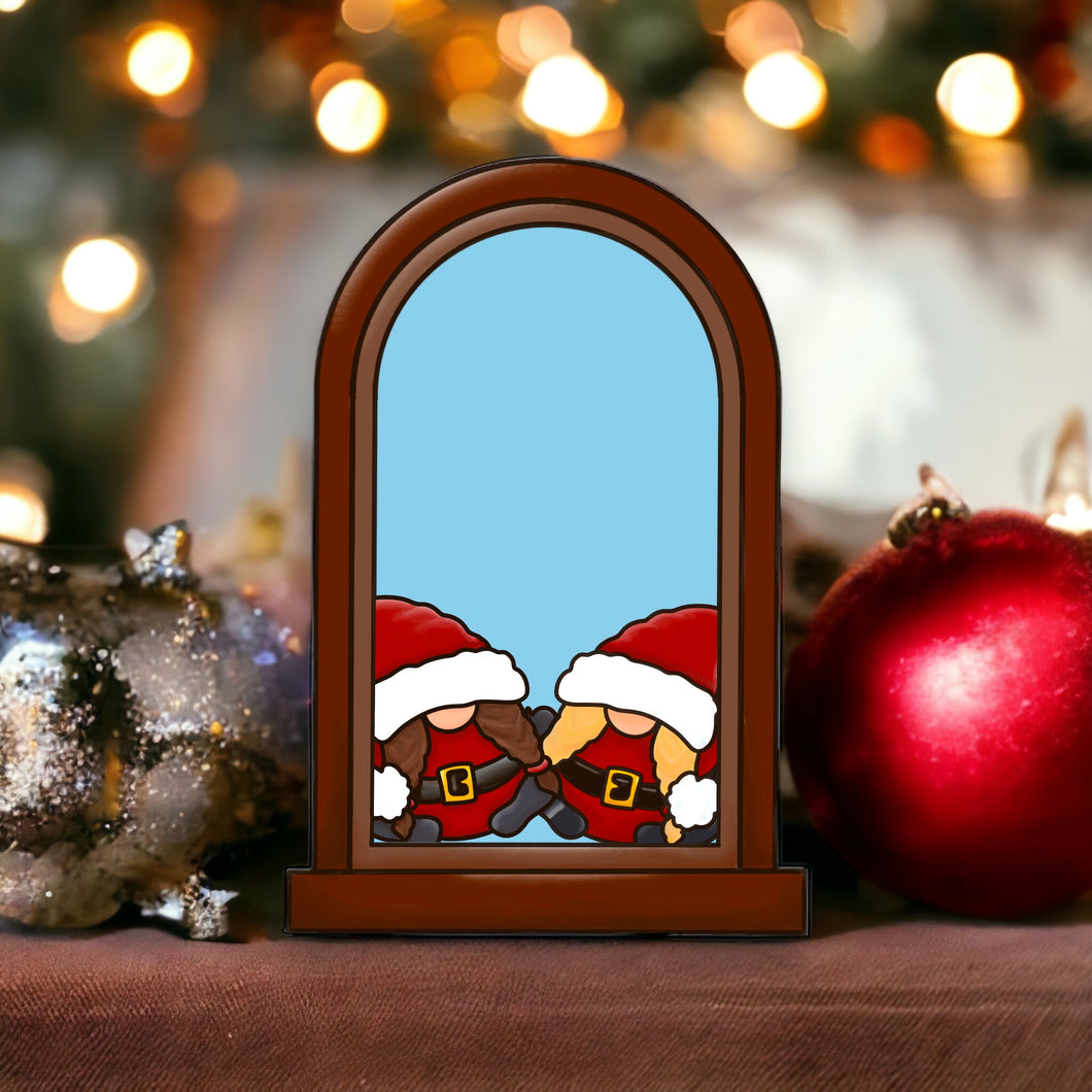 OL3456 - MDF Female Couple Gnome Christmas Window  Doodle Kit - Olifantjie - Wooden - MDF - Lasercut - Blank - Craft - Kit - Mixed Media - UK
