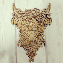 OL3464 - Geometric Highland Cow with add on Flowers (different options) - Olifantjie - Wooden - MDF - Lasercut - Blank - Craft - Kit - Mixed Media - UK