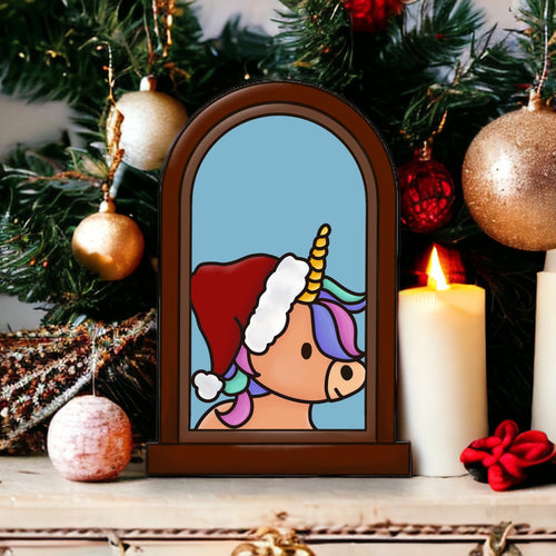 OL4035  - MDF Unicorn Hat Christmas Window  Doodle Kit - Olifantjie - Wooden - MDF - Lasercut - Blank - Craft - Kit - Mixed Media - UK