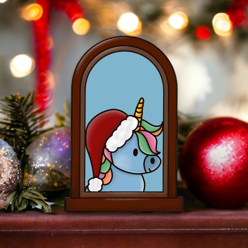 OL4098  - MDF Unicorn 2 Christmas Window  Doodle Kit - Olifantjie - Wooden - MDF - Lasercut - Blank - Craft - Kit - Mixed Media - UK