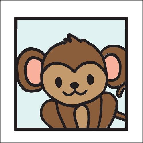 OL3331  - MDF Ladder Insert Tile - Doodle Monkey - Olifantjie - Wooden - MDF - Lasercut - Blank - Craft - Kit - Mixed Media - UK