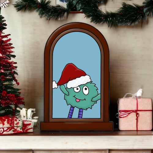 OL4194 - MDF Alien Christmas Window  Doodle Kit - Olifantjie - Wooden - MDF - Lasercut - Blank - Craft - Kit - Mixed Media - UK