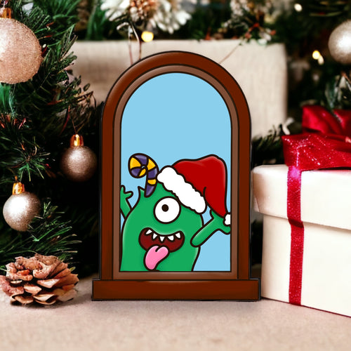OL3485 - MDF Alien 3 Christmas Window  Doodle Kit - Olifantjie - Wooden - MDF - Lasercut - Blank - Craft - Kit - Mixed Media - UK