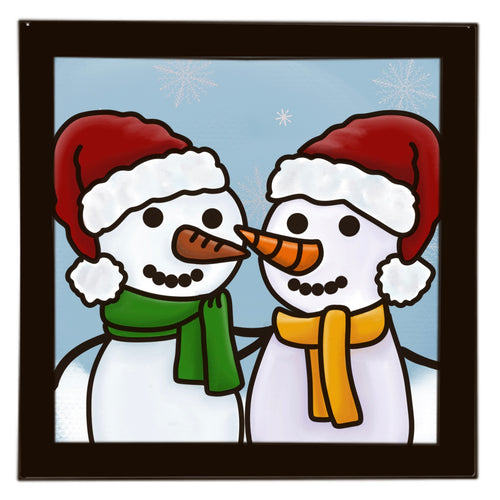 OL3482 - MDF Ladder Insert Tile - Snowmen couple Christmas doodle - Olifantjie - Wooden - MDF - Lasercut - Blank - Craft - Kit - Mixed Media - UK