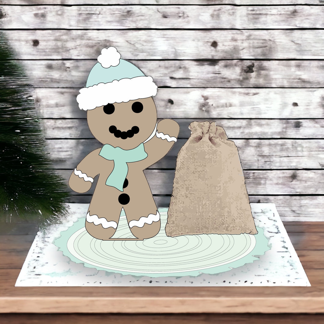 OL3374 - MDF Freestanding character with Burlap Sack - Gingerbread - Olifantjie - Wooden - MDF - Lasercut - Blank - Craft - Kit - Mixed Media - UK