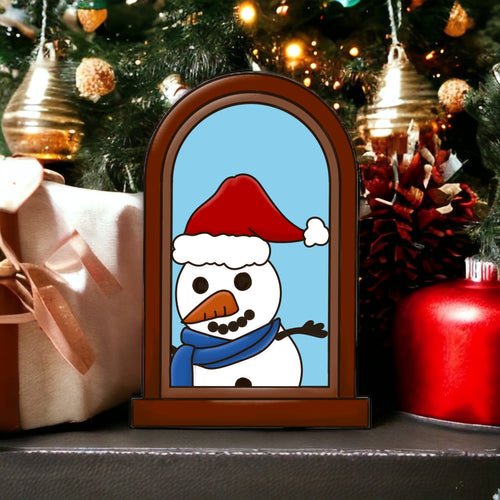 OL3420 - MDF Snowman 1 Christmas Window  Doodle Kit - Olifantjie - Wooden - MDF - Lasercut - Blank - Craft - Kit - Mixed Media - UK