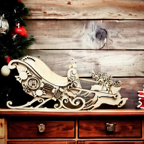 OL3395 - MDF 3d Large Sleigh - Style 5 sweets Initial - Olifantjie - Wooden - MDF - Lasercut - Blank - Craft - Kit - Mixed Media - UK