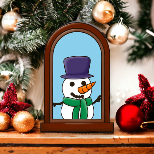 OL3421 - MDF Snowman 2 Christmas Window  Doodle Kit - Olifantjie - Wooden - MDF - Lasercut - Blank - Craft - Kit - Mixed Media - UK