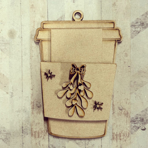 OL4122 - MDF Gift Card Holder - Coffee / Drink Cup - Mistletoe - Olifantjie - Wooden - MDF - Lasercut - Blank - Craft - Kit - Mixed Media - UK