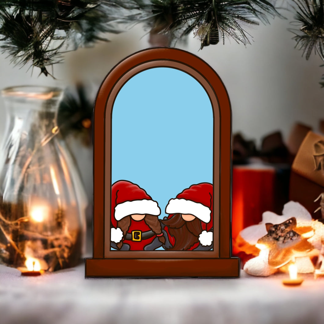 OL4190 - MDF Gnome couple Christmas Window  Doodle Kit - Olifantjie - Wooden - MDF - Lasercut - Blank - Craft - Kit - Mixed Media - UK