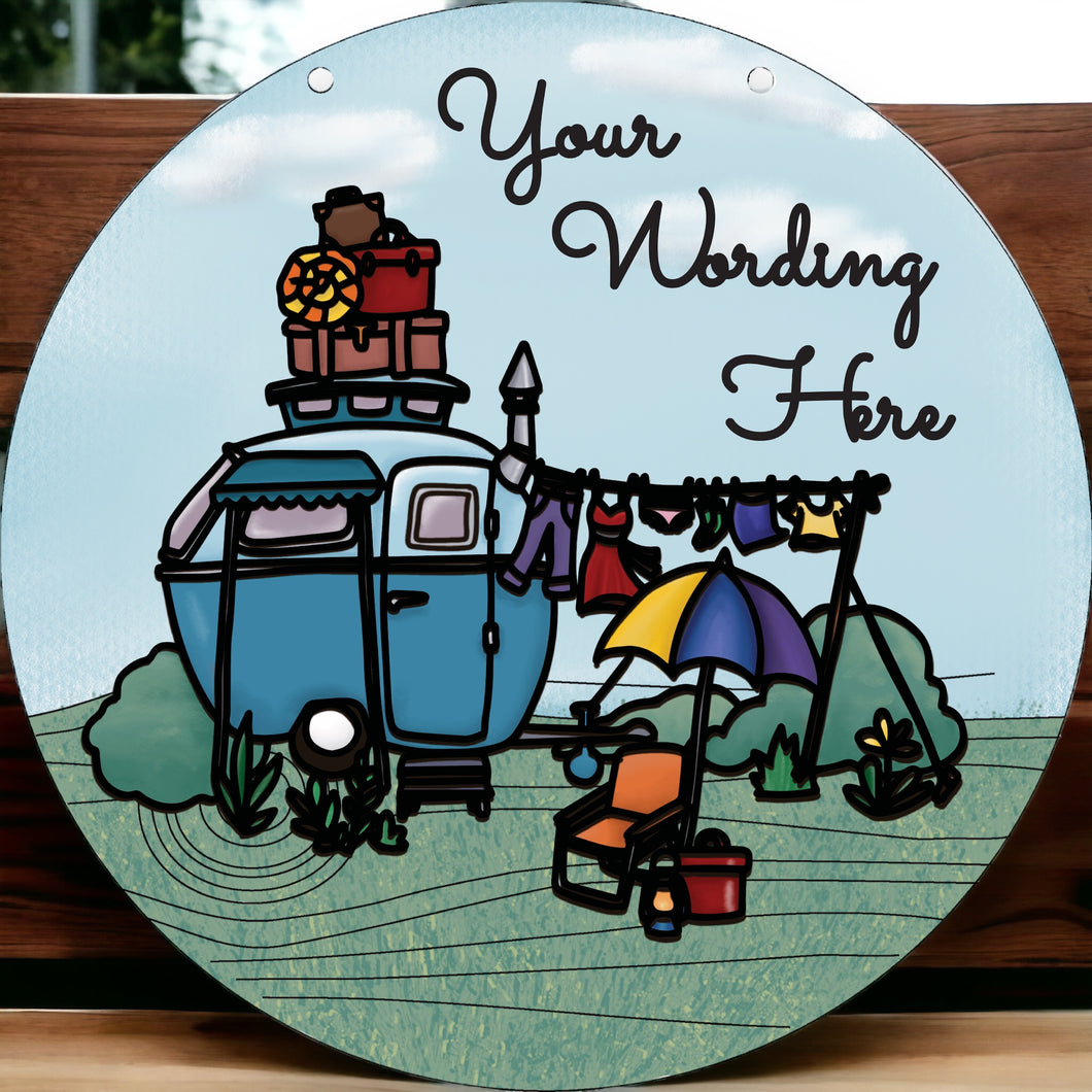 OL3209 - MDF Doodle Caravan Scene Plaque - Personalised - Olifantjie - Wooden - MDF - Lasercut - Blank - Craft - Kit - Mixed Media - UK