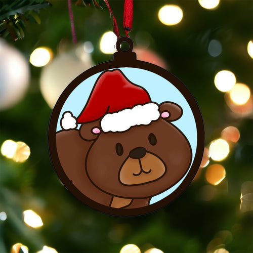 OL3422 - MDF Doodle Christmas Hanging -Bear - with or without banner - Olifantjie - Wooden - MDF - Lasercut - Blank - Craft - Kit - Mixed Media - UK