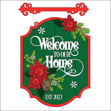 OL3436 - MDF Floral ‘Welcome to our home’ Est… - Hanging layered Sign - Poinsettia - Olifantjie - Wooden - MDF - Lasercut - Blank - Craft - Kit - Mixed Media - UK