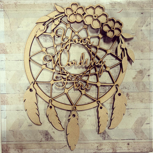 DC111 - MDF Layered Forget me not  Flower Dream Catcher Style 1 - with Initial or Wording - Olifantjie - Wooden - MDF - Lasercut - Blank - Craft - Kit - Mixed Media - UK