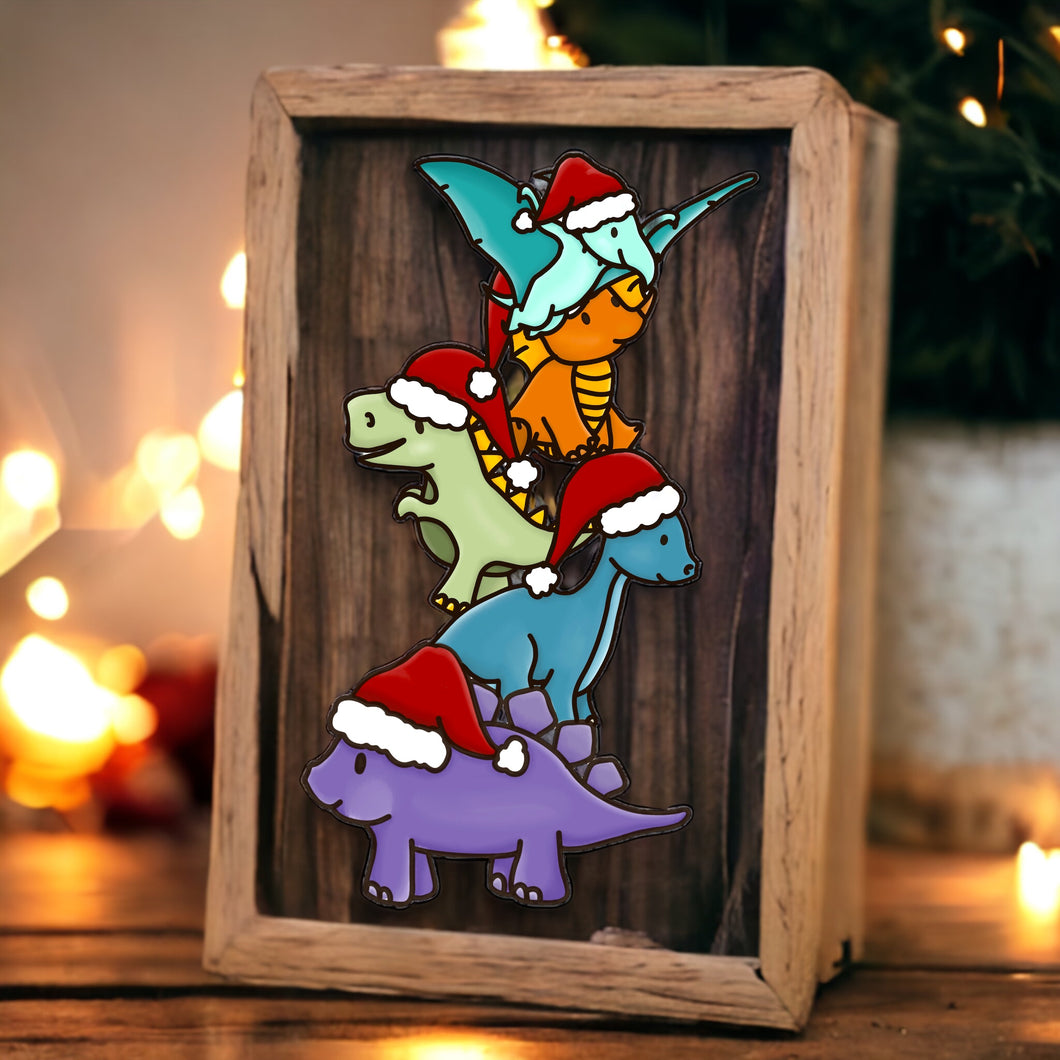 OL3491 - MDF Doodle Stacked Christmas Dinosaur Verticle - Olifantjie - Wooden - MDF - Lasercut - Blank - Craft - Kit - Mixed Media - UK