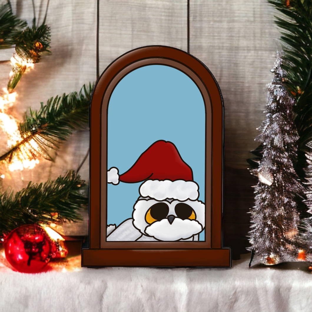OL4037  - MDF Snow Owl Christmas Window  Doodle Kit - Olifantjie - Wooden - MDF - Lasercut - Blank - Craft - Kit - Mixed Media - UK