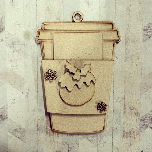 OL4112 - MDF Gift Card Holder - Coffee / Drink Cup - Christmas Pudding - Olifantjie - Wooden - MDF - Lasercut - Blank - Craft - Kit - Mixed Media - UK