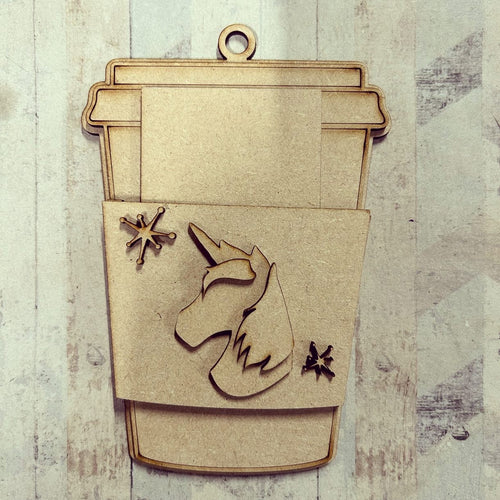 OL4123 - MDF Gift Card Holder - Coffee / Drink Cup - Unicorn - Olifantjie - Wooden - MDF - Lasercut - Blank - Craft - Kit - Mixed Media - UK