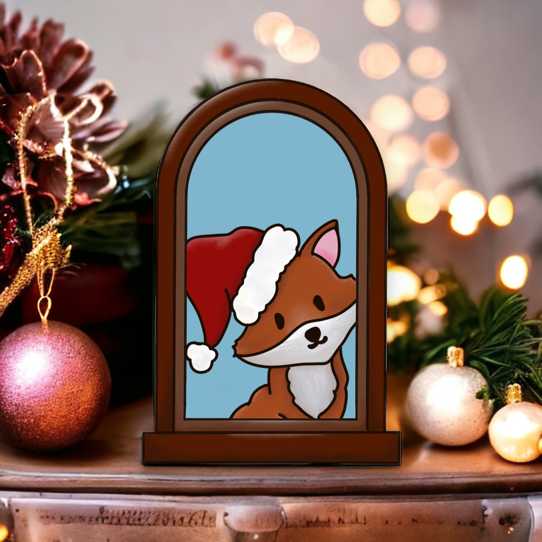 OL4015 - MDF Fox Christmas Window  Doodle Kit - Olifantjie - Wooden - MDF - Lasercut - Blank - Craft - Kit - Mixed Media - UK