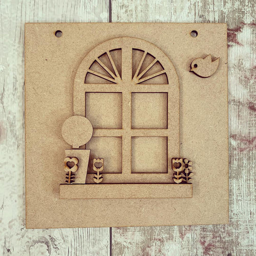 OL4233 - MDF Window Bird Plaque - Olifantjie - Wooden - MDF - Lasercut - Blank - Craft - Kit - Mixed Media - UK