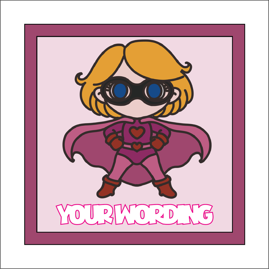 OL5903 - MDF Layered Personalised Square Doodle plaque large - Super Hero 4 - Olifantjie - Wooden - MDF - Lasercut - Blank - Craft - Kit - Mixed Media - UK
