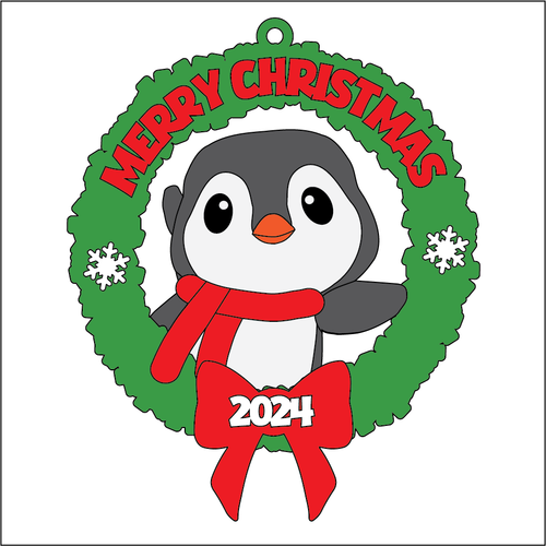 OL5419 - MDF 2 Sizes Christmas  Hanging Bauble - Wreath - Penguin - Olifantjie - Wooden - MDF - Lasercut - Blank - Craft - Kit - Mixed Media - UK