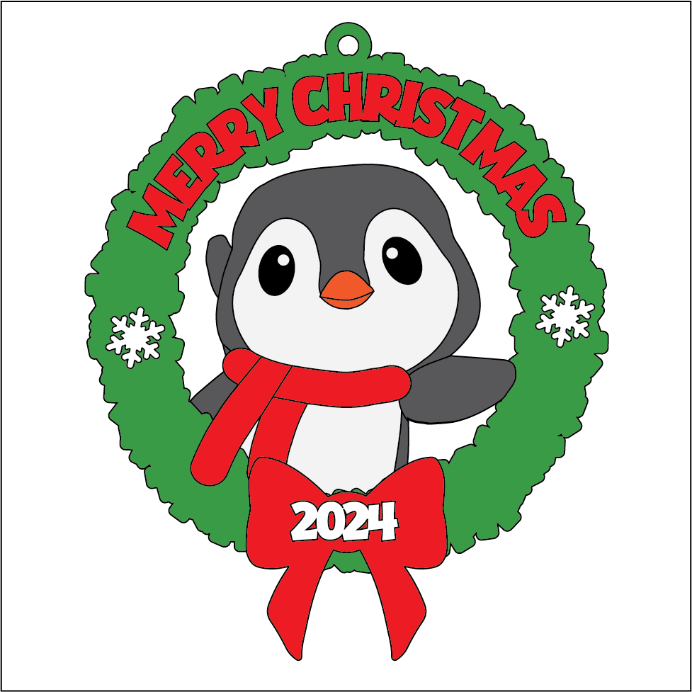 OL5419 - MDF 2 Sizes Christmas  Hanging Bauble - Wreath - Penguin - Olifantjie - Wooden - MDF - Lasercut - Blank - Craft - Kit - Mixed Media - UK