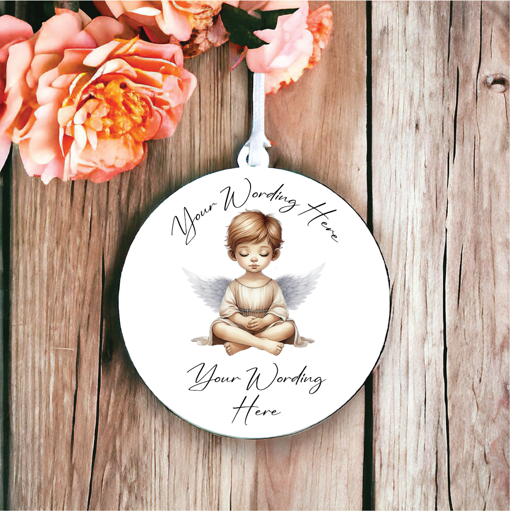 UV792 - Acrylic and UVDTF Personalised Round Hanging  - Angel 10 - Olifantjie - Wooden - MDF - Lasercut - Blank - Craft - Kit - Mixed Media - UK