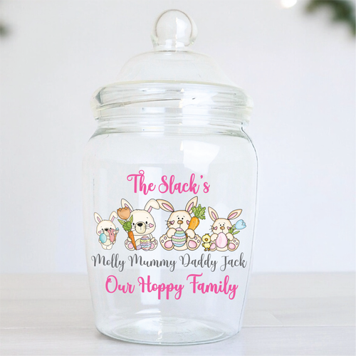 UV975 - UVDTF Easter Bunny Personalised Family Character Decal - For Victorian 1.7l Jar (not included) choice or Ikea/ Asda Kilner Jar - Olifantjie - Wooden - MDF - Lasercut - Blank - Craft - Kit - Mixed Media - UK