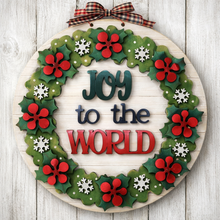 Sale NO046 - MDF Joy to World Holly Wreath Plaque 20cm - Olifantjie - Wooden - MDF - Lasercut - Blank - Craft - Kit - Mixed Media - UK