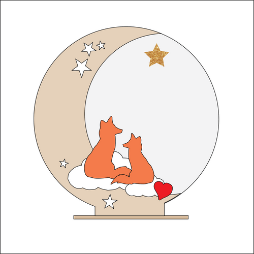 OL4355 - MDF Moon Circle - Freestanding or Hanging/no holes - Acrylic white, or clear or MDF Circle - Foxes - Olifantjie - Wooden - MDF - Lasercut - Blank - Craft - Kit - Mixed Media - UK