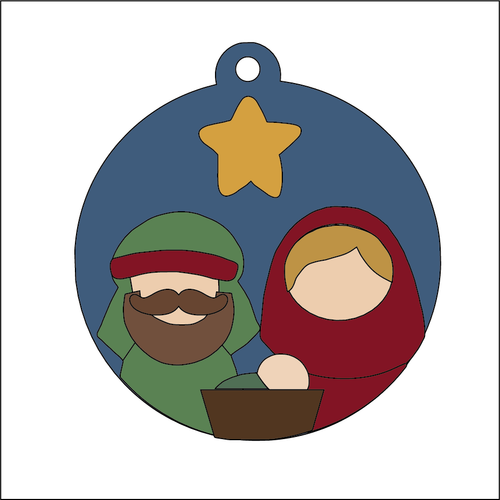 NO293 - MDF 2 Sizes Round Christmas Hanging Bauble - Nativity Manger - Olifantjie - Wooden - MDF - Lasercut - Blank - Craft - Kit - Mixed Media - UK