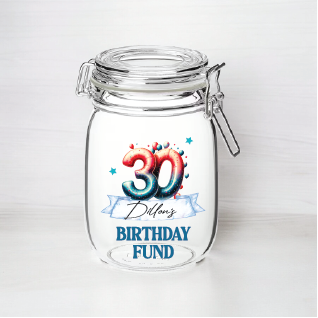 UV368 - Personalised Fund Jar UVDTF Decal - Birthday Themed - 30th Style 2 - Olifantjie - Wooden - MDF - Lasercut - Blank - Craft - Kit - Mixed Media - UK