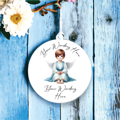 UV793 - Acrylic and UVDTF Personalised Round Hanging  - Angel 11 - Olifantjie - Wooden - MDF - Lasercut - Blank - Craft - Kit - Mixed Media - UK