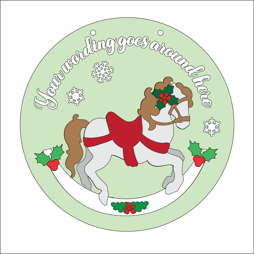 OL5404 - Large Round Christmas Rocking Personalised Plaque Style 4 - optional hanging - Olifantjie - Wooden - MDF - Lasercut - Blank - Craft - Kit - Mixed Media - UK